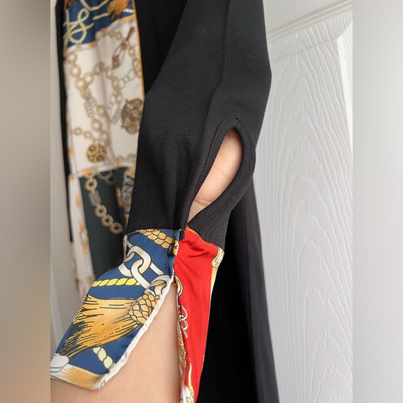 NWT ZARA Midi Cotton Dress with Contrasting Chain Print Scarf Size Medium - Picture 3 of 9